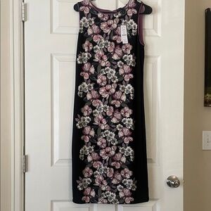 White House Black Market Black Dress with Pink and White Floral Design